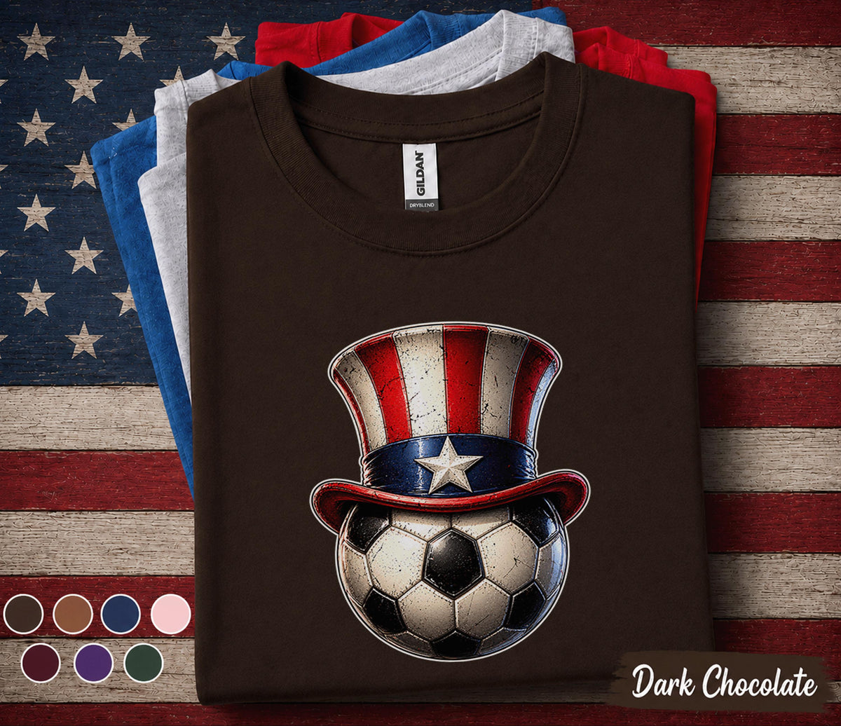 Patriotic Soccer Ball Shirt, Uncle Sam Hat Soccer Tee, 4th Of July Soccer Fan Shirt, American Flag Independence Day Sports Top Forth of July