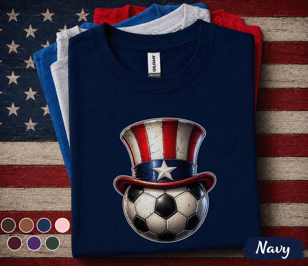 Patriotic Soccer Ball Shirt, Uncle Sam Hat Soccer Tee, 4th Of July Soccer Fan Shirt, American Flag Independence Day Sports Top Forth of July