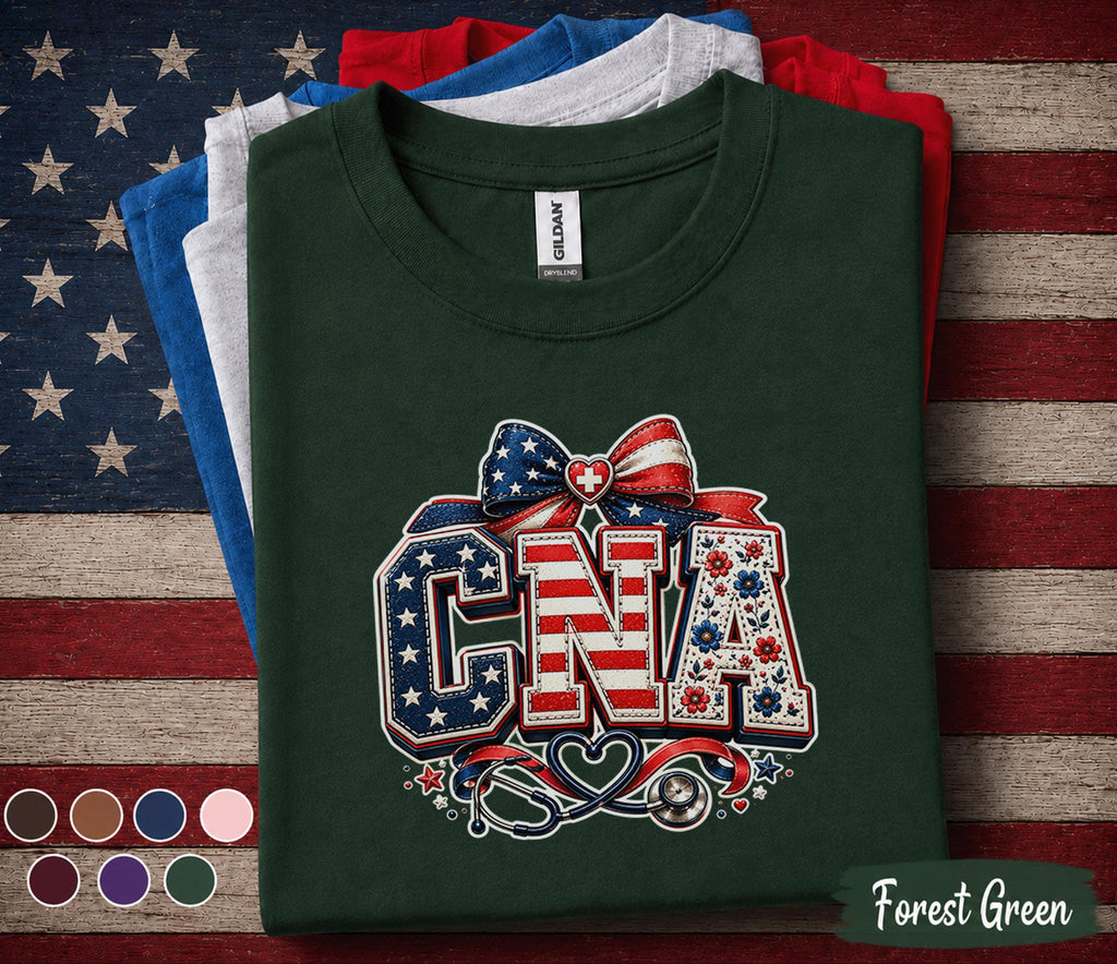 CNA Patriotic Nurse Shirt, Certified Nursing Assistant 4th Of July Tee, American Flag Healthcare Worker Independence Day Gift Forth of July