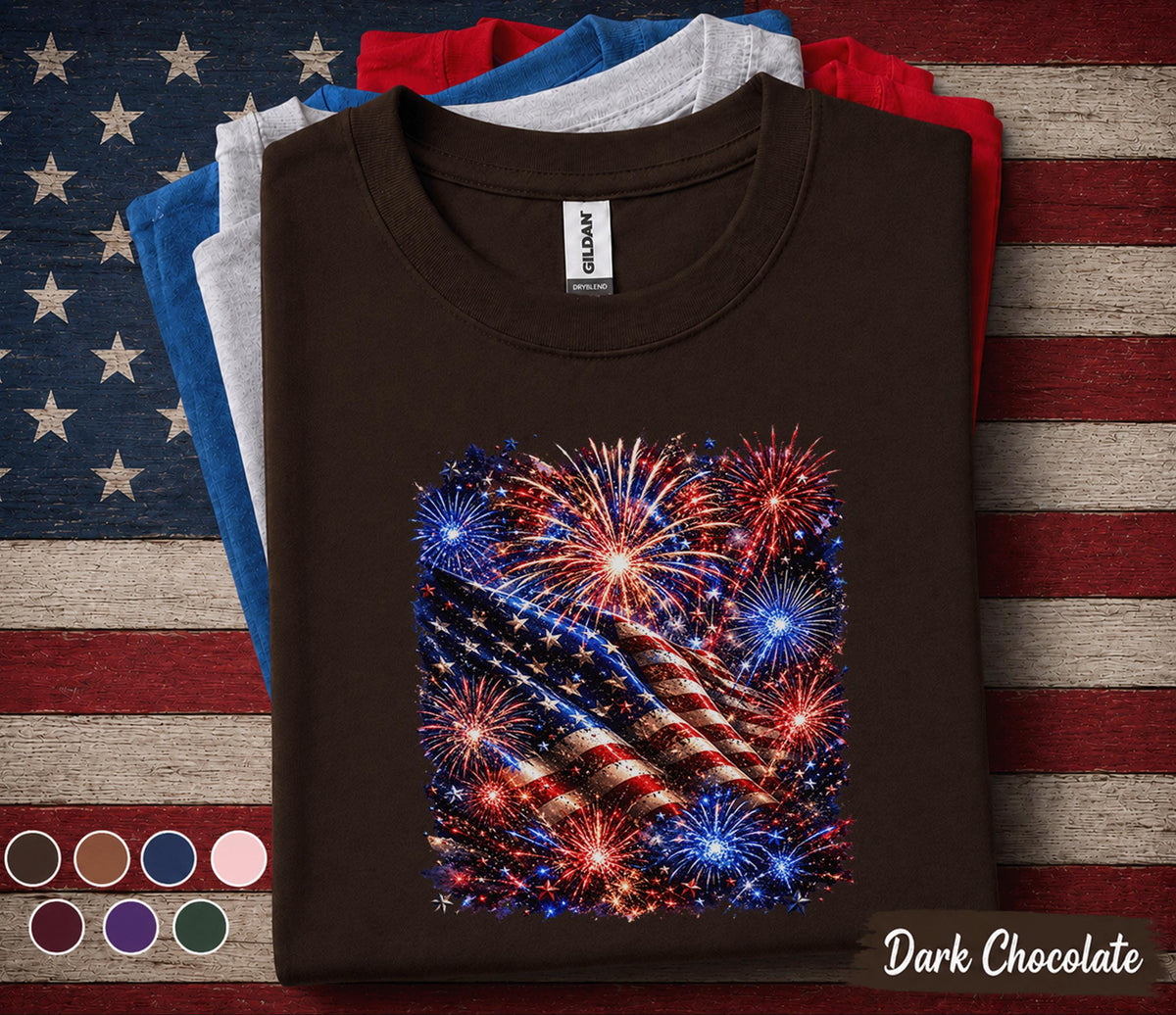 Patriotic American Flag Fireworks Shirt, 4th Of July Independence Day Tee, USA Fireworks Display Shirt, Red White Blue Gift Forth of July
