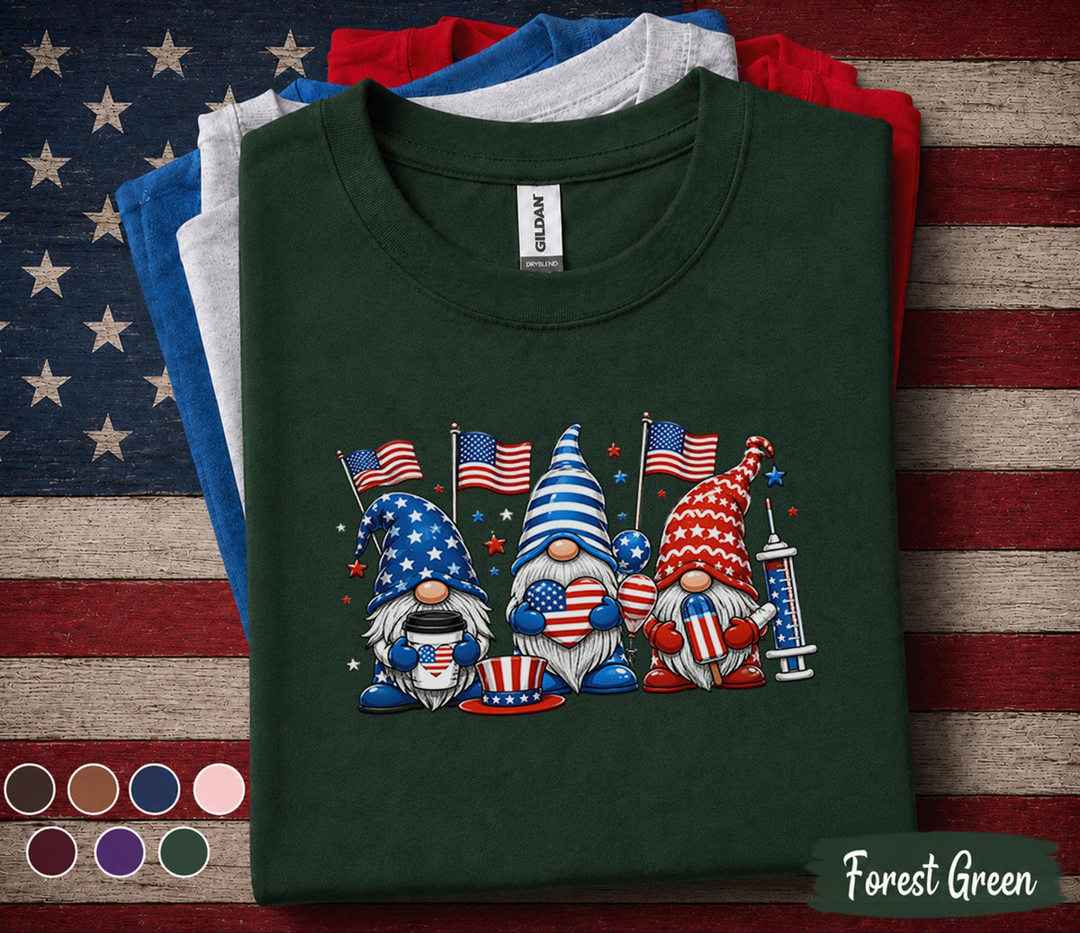 Patriotic Nurse Gnome 4th Of July Shirt, American Flag Healthcare Worker Tee, RN CNA Independence Day Gift, Medical Staff USA Forth of July