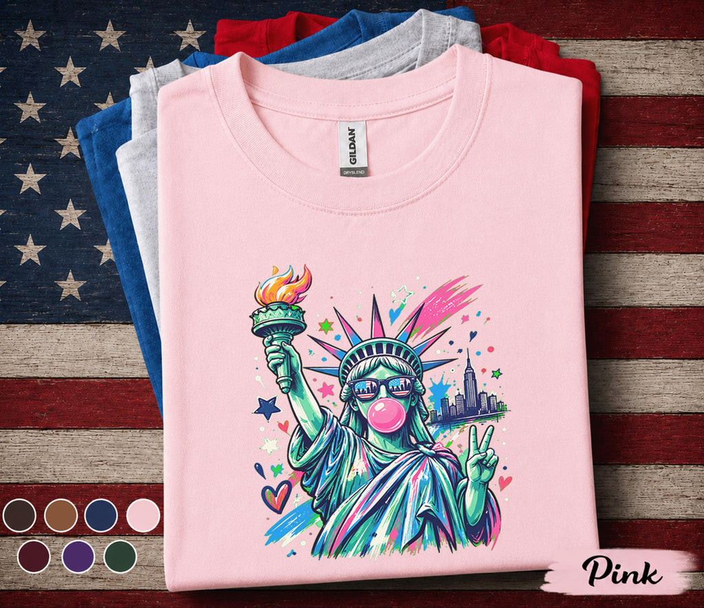 Statue Of Liberty Bubble Gum Shirt, Patriotic 4th Of July Tee