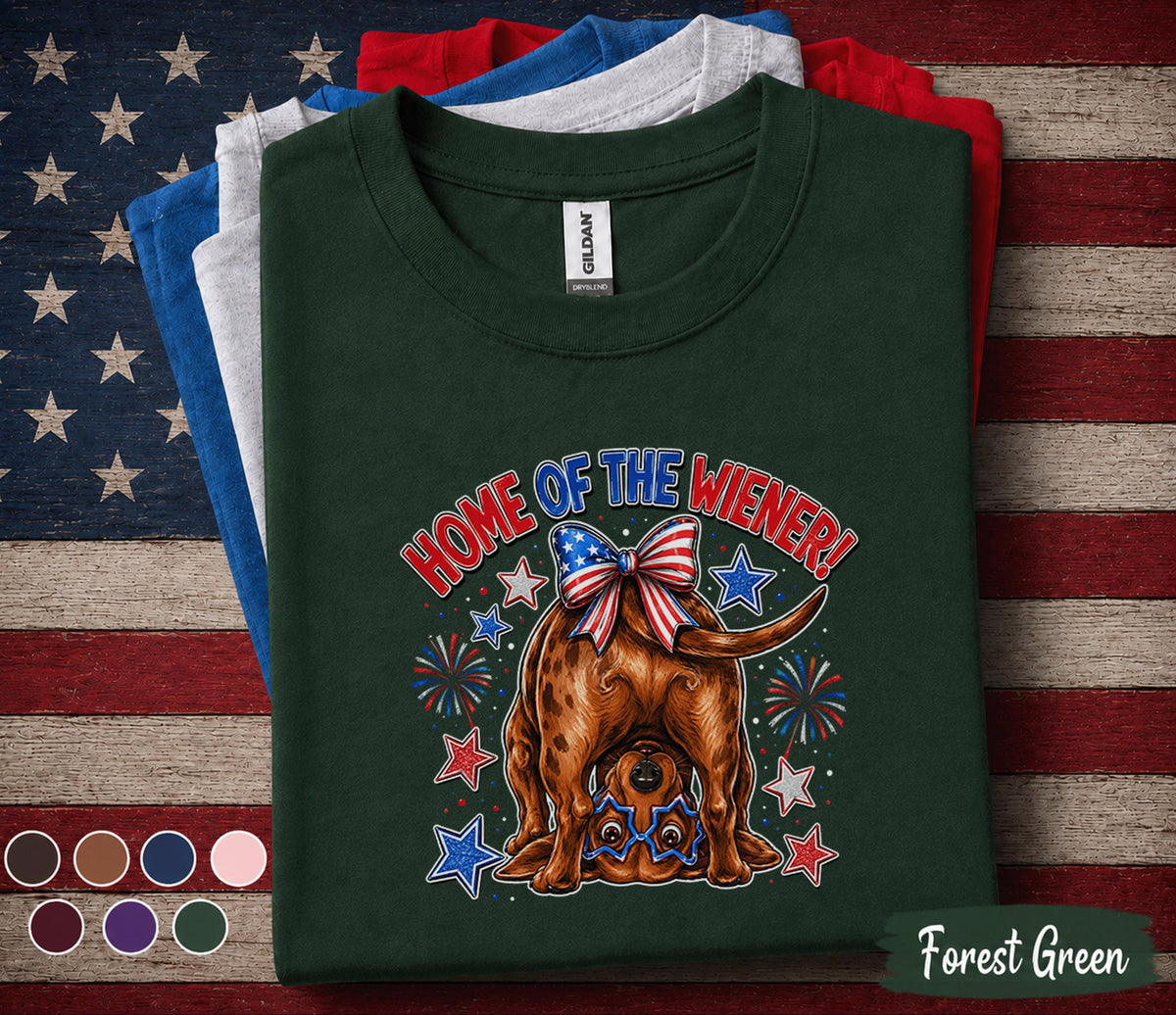 Home Of The Wiener Shirt, Funny Dachshund 4th Of July Tee, Patriotic Wiener Dog Shirt, Forth of July Dog Lover Gift, USA Puppy Top