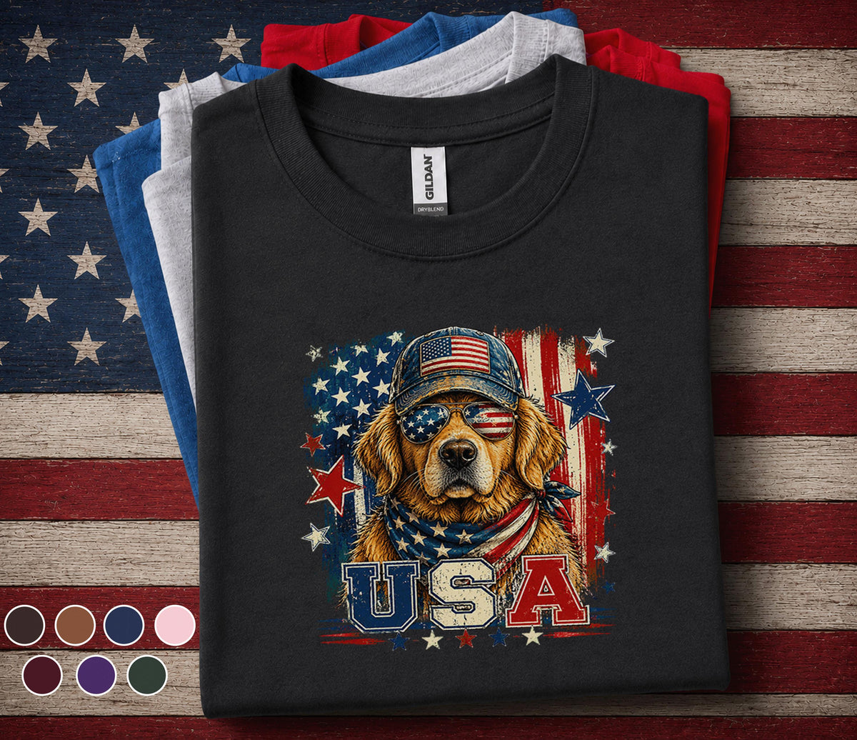 Patriotic Golden Retriever Shirt, USA Dog Lover 4th Of July Tee