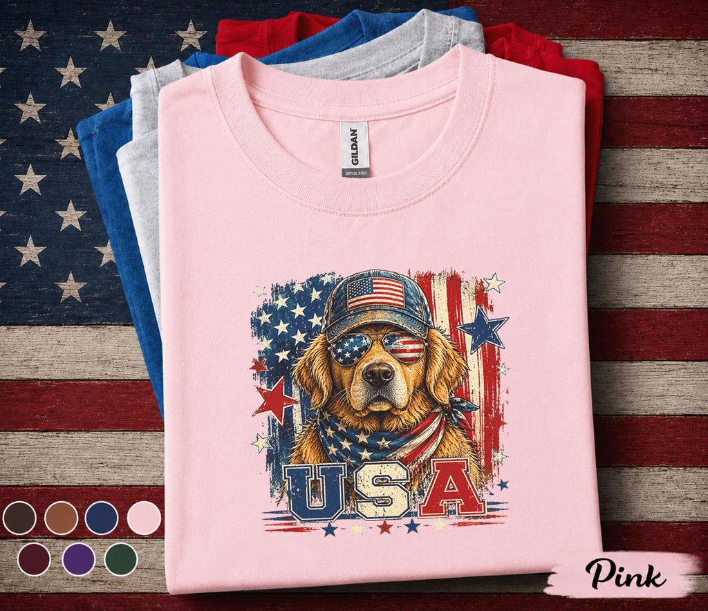 Patriotic Golden Retriever Shirt, USA Dog Lover 4th Of July Tee, American Flag Puppy Shirt, Independence Day Dog Mom Gift Forth of July