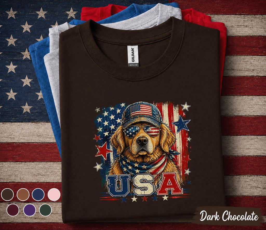 Patriotic Golden Retriever Shirt, USA Dog Lover 4th Of July Tee, American Flag Puppy Shirt, Independence Day Dog Mom Gift Forth of July