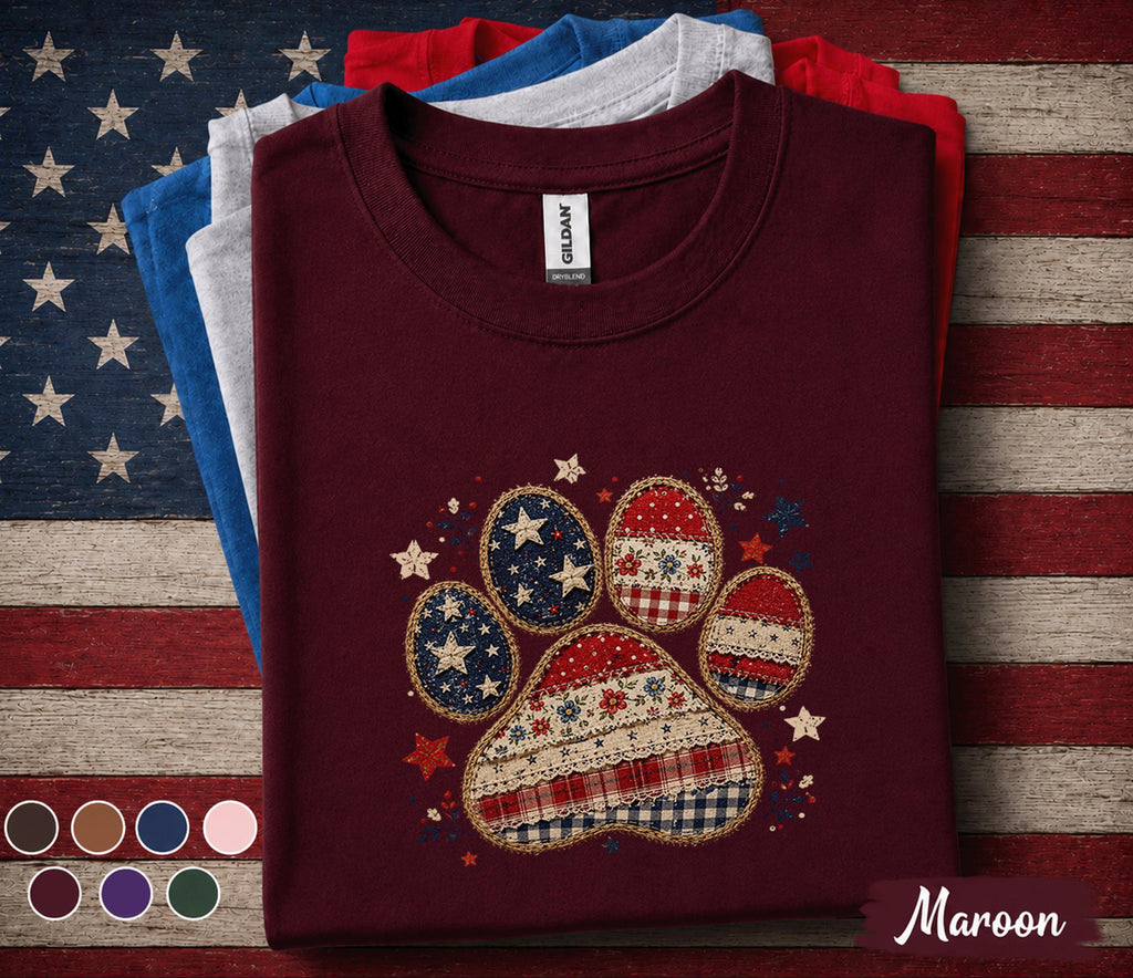 Patriotic Paw Print Shirt, 4th Of July Dog Lover Tee, American Flag Paw Print Shirt, USA Pet Mom Gift, Forth of July Puppy Lover Top