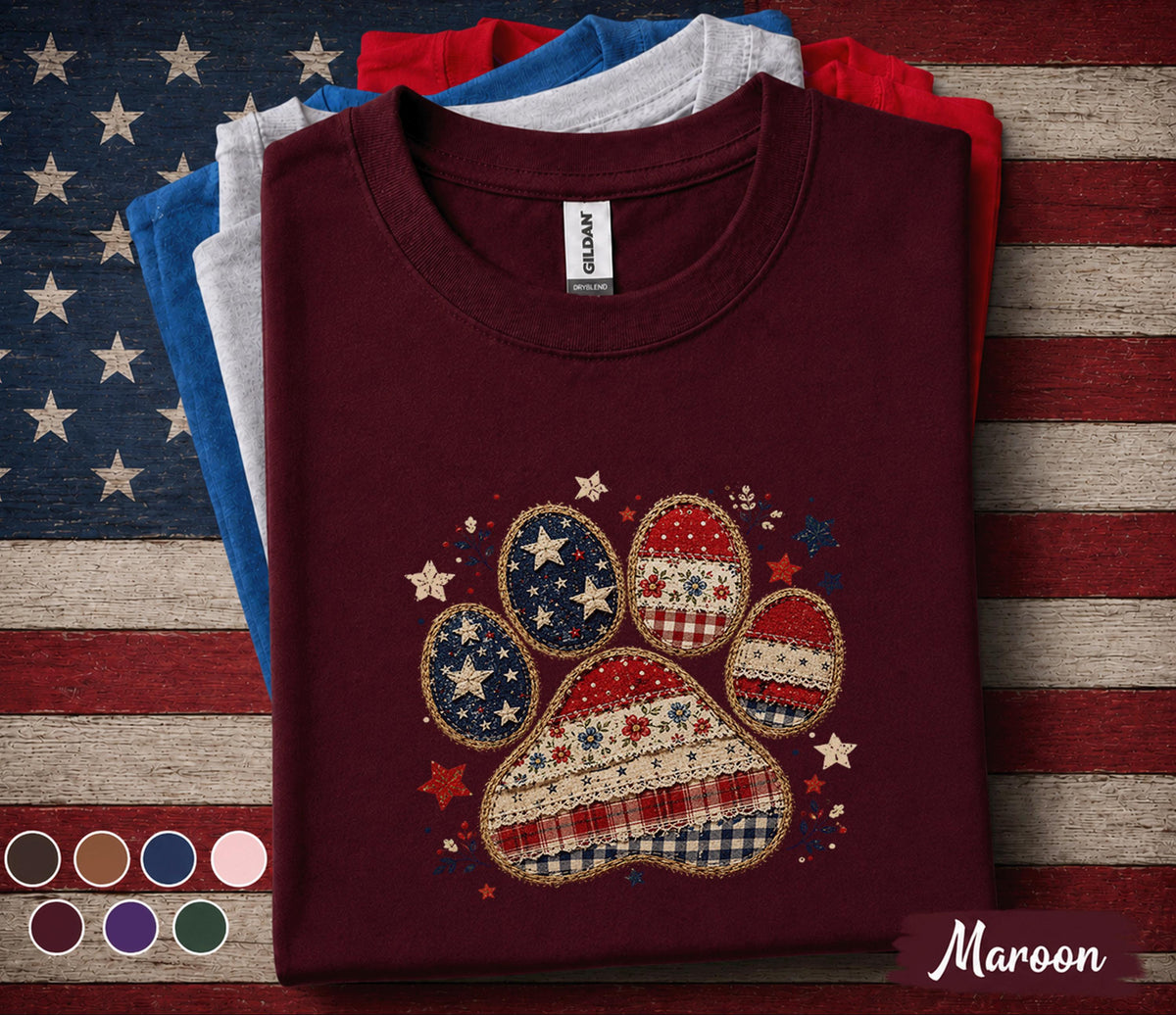 Patriotic Paw Print Shirt, 4th Of July Dog Lover Tee, American Flag Paw Print Shirt, USA Pet Mom Gift, Forth of July Puppy Lover Top