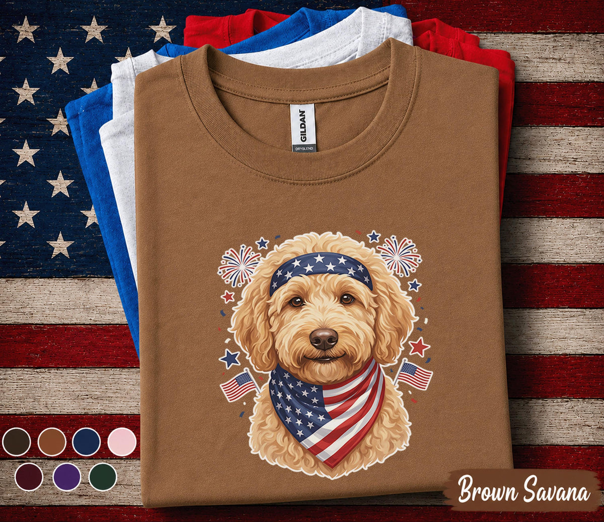 Patriotic Goldendoodle Shirt, 4th Of July Dog Lover Tee, American Flag Doodle Dog Shirt, USA Puppy Mom Gift, Forth of July Pet Top