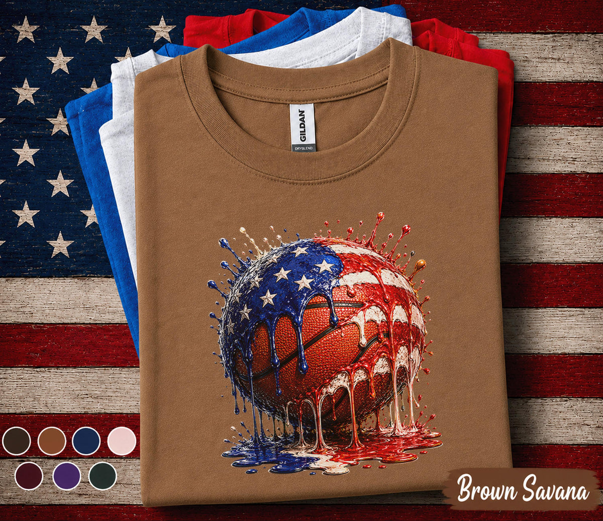 Patriotic Basketball Shirt 4th Of July Tee, USA Flag Basketball Lover Gift, American Sports Fan Shirt, Forth of July Hoops Top