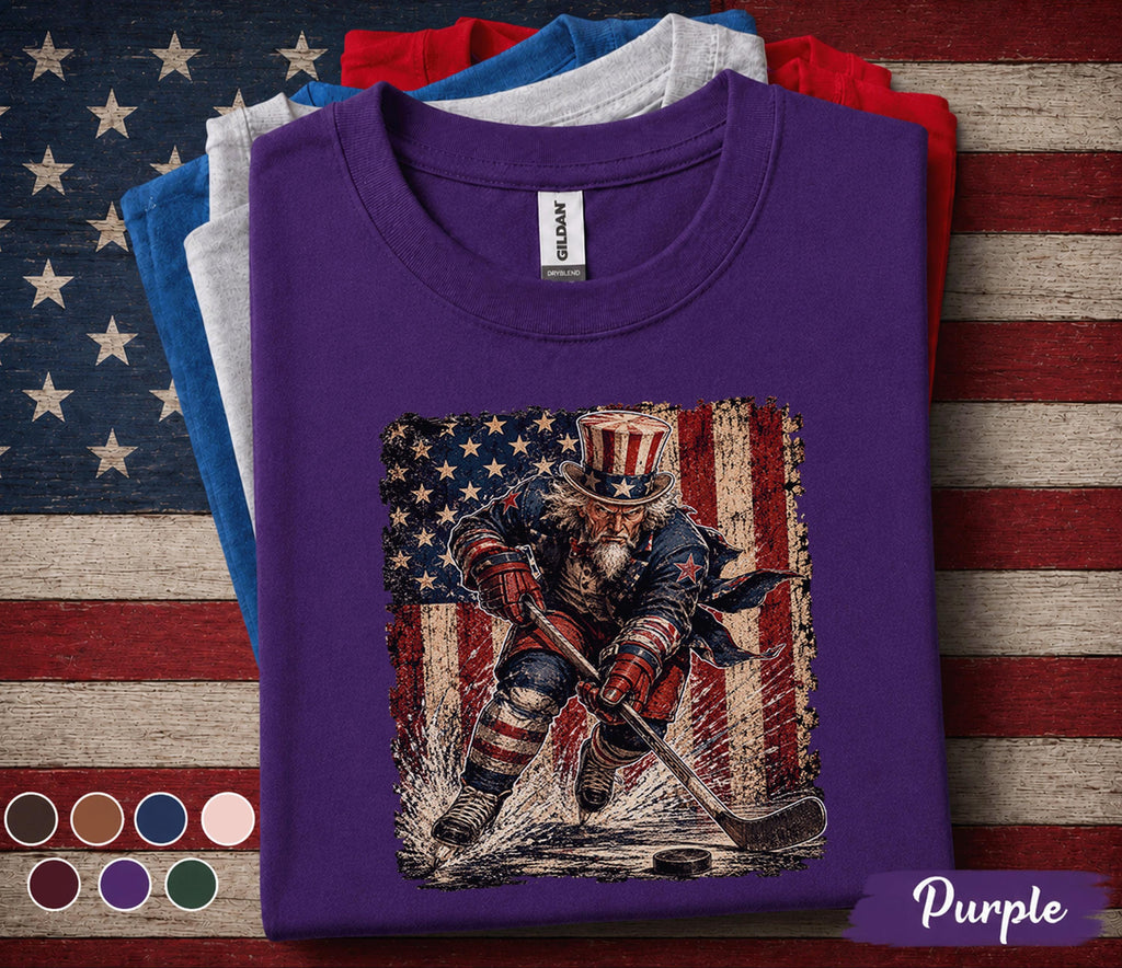 Uncle Sam Hockey Shirt, Patriotic Hockey Player Tee, American Flag Hockey Shirt, 4th Of July Sports Fan Independence Day Gift Forth of July