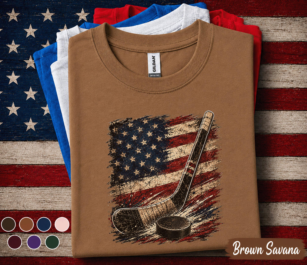 Patriotic Hockey Shirt, American Flag Hockey Tee, 4th Of July Hockey Player Shirt, USA Sports Fan Independence Day Gift Forth of July