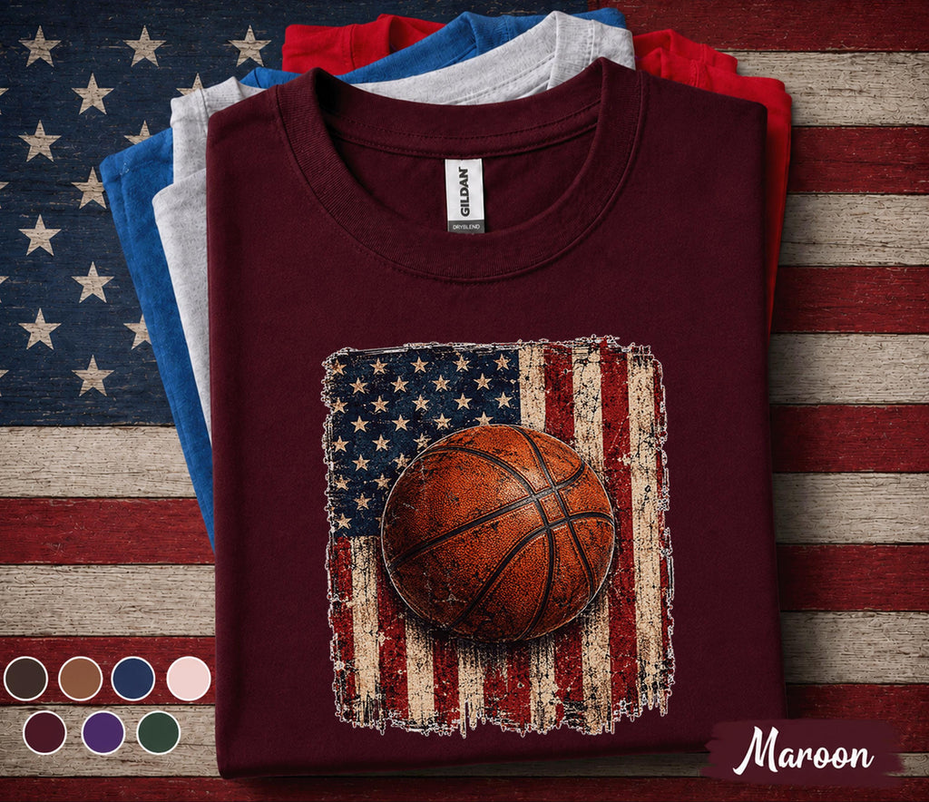 Patriotic Basketball Shirt, American Flag Basketball Tee, 4th Of July Basketball Player Shirt, USA Sports Fan Forth of July Gift