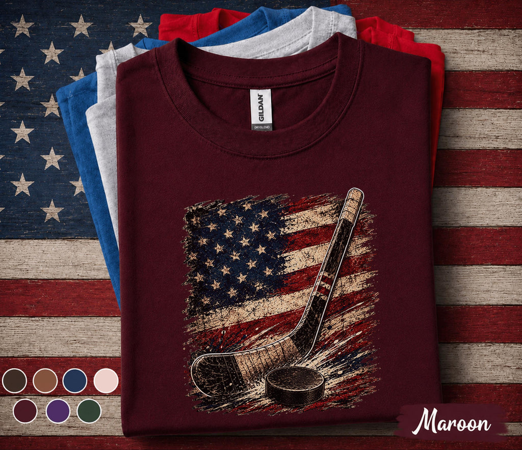 Patriotic Hockey Shirt, American Flag Hockey Tee, 4th Of July Hockey Player Shirt, USA Sports Fan Independence Day Gift Forth of July