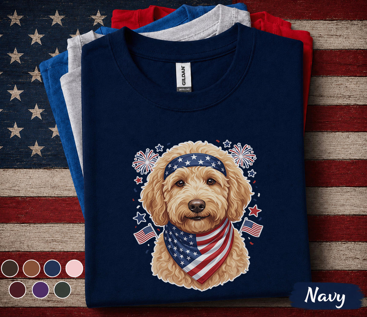 Patriotic Goldendoodle Shirt, 4th Of July Dog Lover Tee, American Flag Doodle Dog Shirt, USA Puppy Mom Gift, Forth of July Pet Top
