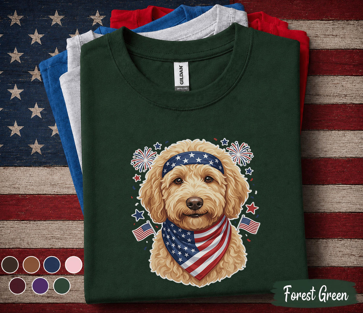 Patriotic Goldendoodle Shirt, 4th Of July Dog Lover Tee, American Flag Doodle Dog Shirt, USA Puppy Mom Gift, Forth of July Pet Top