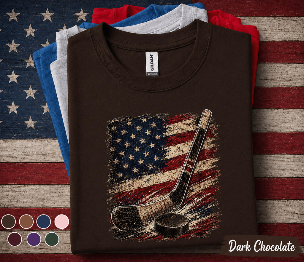 Patriotic Hockey Shirt, American Flag Hockey Tee, 4th Of July Hockey Player Shirt, USA Sports Fan Independence Day Gift Forth of July