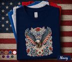 Patriotic Eagle Floral Shirt 4th Of July Eagle Tee American Flag Wings Shirt Independence Day USA Freedom Shirt Patriotic Gift Forth of July
