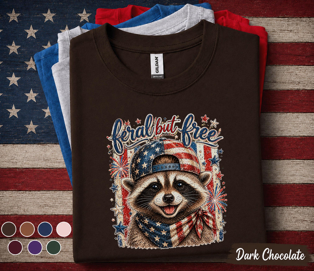 Feral But Free Raccoon Shirt Patriotic Raccoon Tee 4th Of July Shirt American Flag Raccoon Independence Day USA Freedom Gift Forth of July