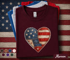 Patriotic Patchwork Heart Shirt Vintage American Flag Heart Tee 4th of July Shirt USA Independence Day Shirt Americana Gift Forth of July