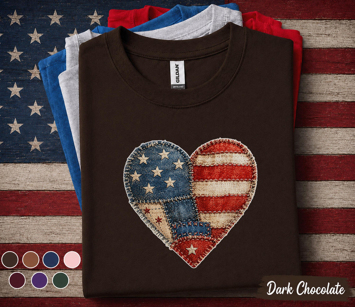 Patriotic Patchwork Heart Shirt Vintage American Flag Heart Tee 4th of July Shirt USA Independence Day Shirt Americana Gift Forth of July