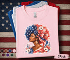 4th of July Shirt, Patriotic Black Woman Shirt, American Flag Afro Tee, Independence Day Gift, USA Floral Freedom Forth of July Tee