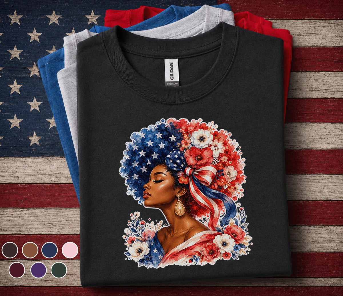 4th of July Shirt, Patriotic Black Woman Shirt