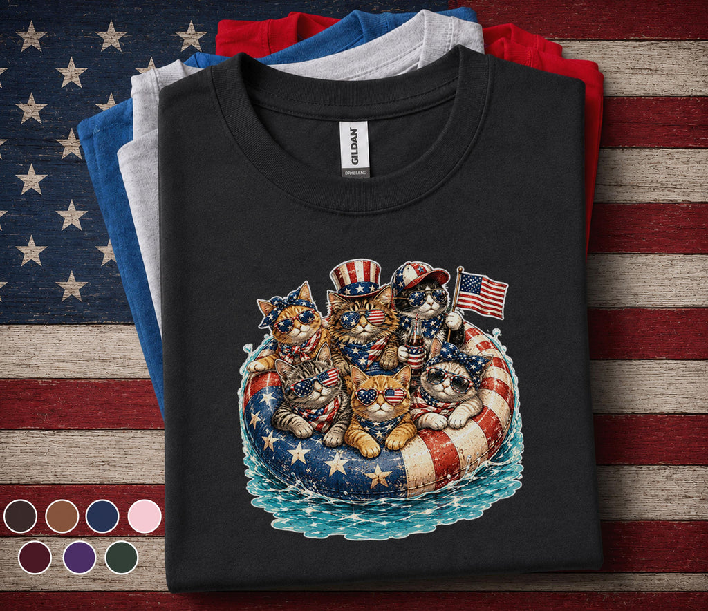 4th of July Cat Shirt, Patriotic Cats Float Tee