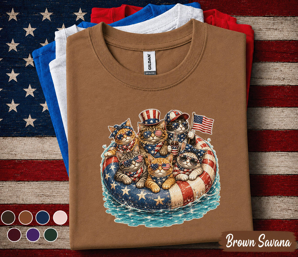 4th of July Cat Shirt, Patriotic Cats Float Tee, American Flag Kitten Forth of July Shirt, Independence Day Cat Lover Gift, USA Party Tee
