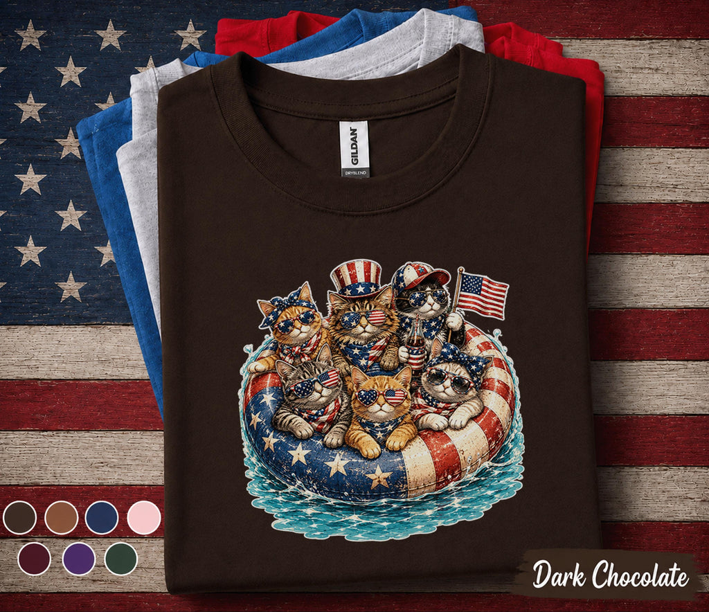 4th of July Cat Shirt, Patriotic Cats Float Tee, American Flag Kitten Forth of July Shirt, Independence Day Cat Lover Gift, USA Party Tee