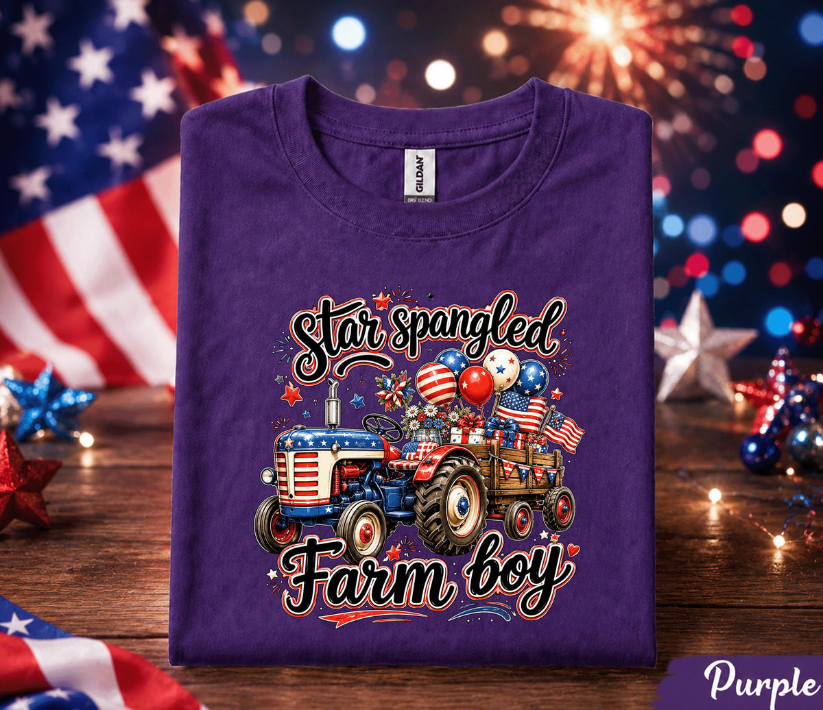 4th of July Farm Boy Shirt, Star Spangled Farm Boy Tee, Patriotic Tractor Forth of July Shirt, American Farmer Independence Day Gift USA