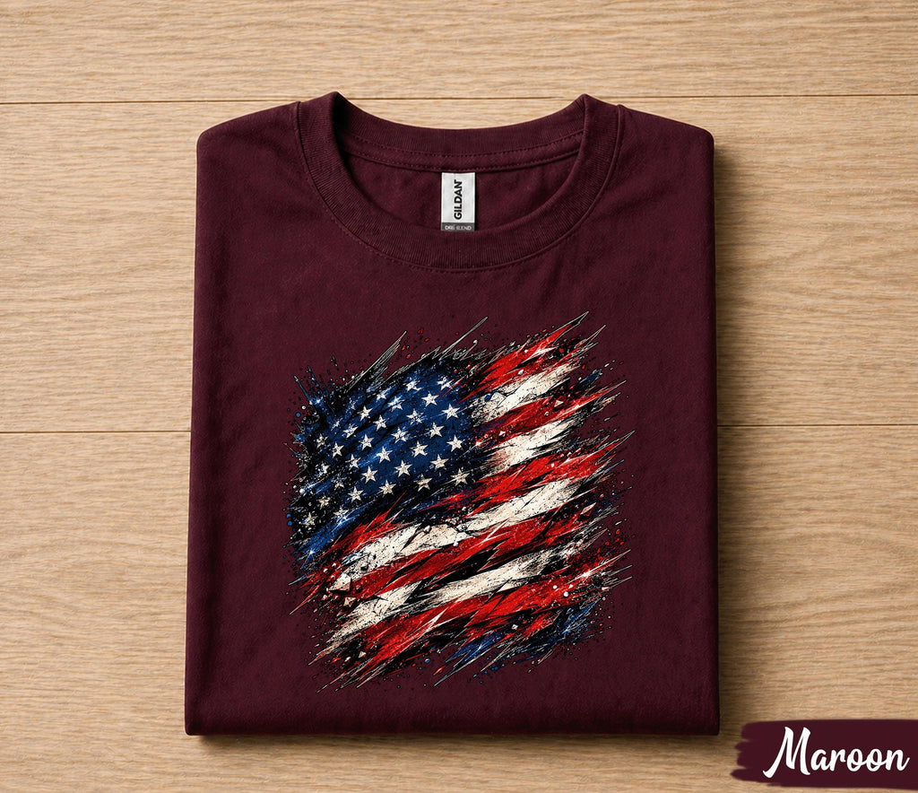 4th of July American Flag Shirt, Patriotic USA Flag Tee, Distressed Stars Stripes Forth of July Top, Independence Day Freedom Shirt