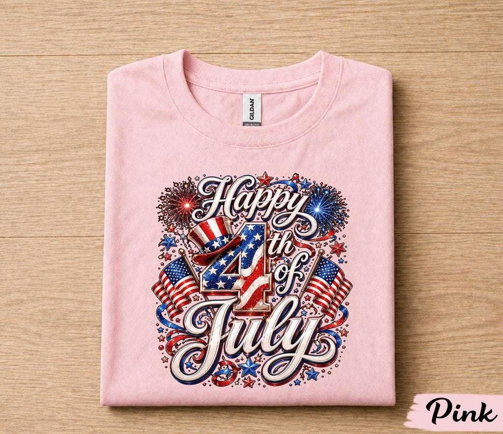 Happy 4th of July Shirt, Patriotic Independence Day T-Shirt, USA Flag Fireworks Tee, American Holiday Gift for Men Women Forth of July