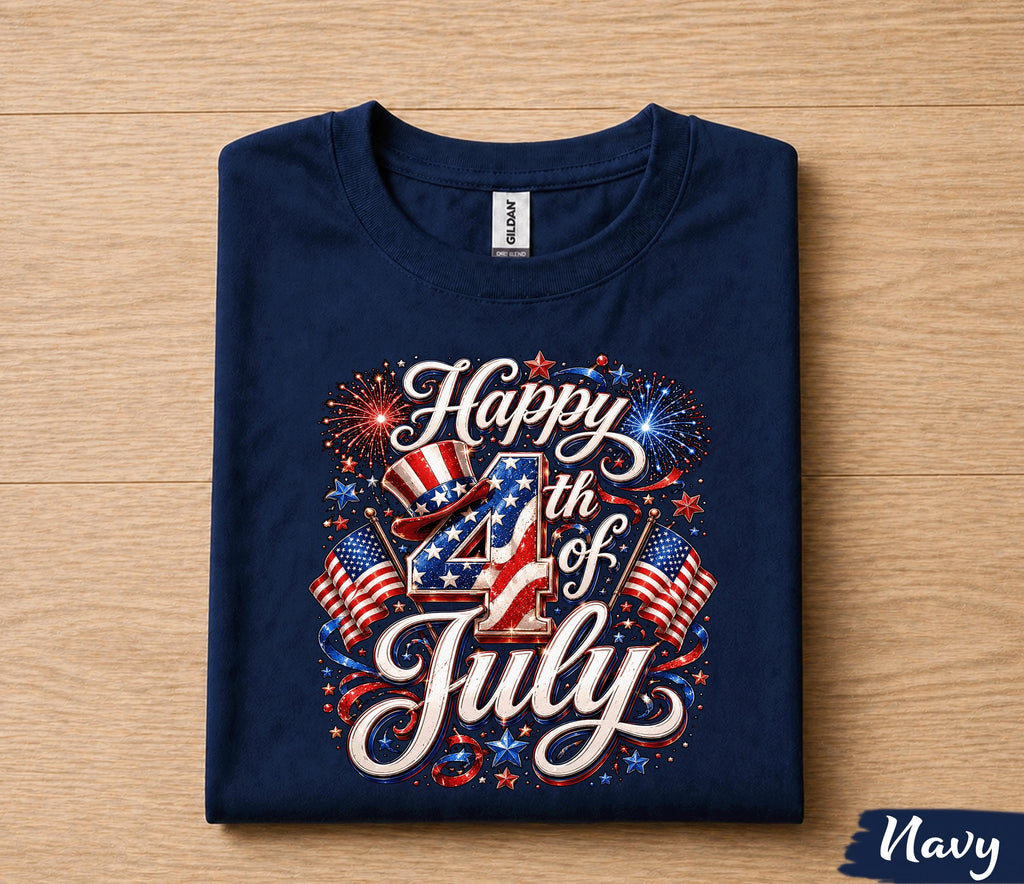 Happy 4th of July Shirt, Patriotic Independence Day T-Shirt, USA Flag Fireworks Tee, American Holiday Gift for Men Women Forth of July
