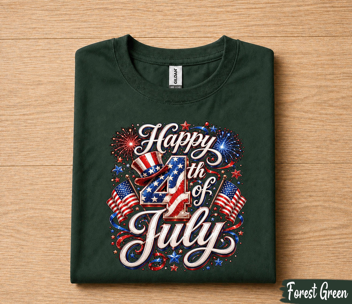 Happy 4th of July Shirt, Patriotic Independence Day T-Shirt, USA Flag Fireworks Tee, American Holiday Gift for Men Women Forth of July
