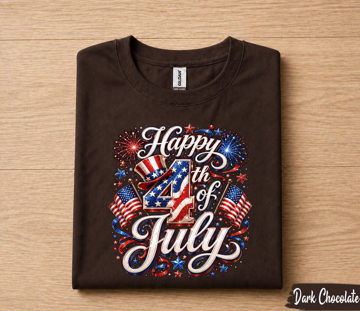 Happy 4th of July Shirt, Patriotic Independence Day T-Shirt, USA Flag Fireworks Tee, American Holiday Gift for Men Women Forth of July