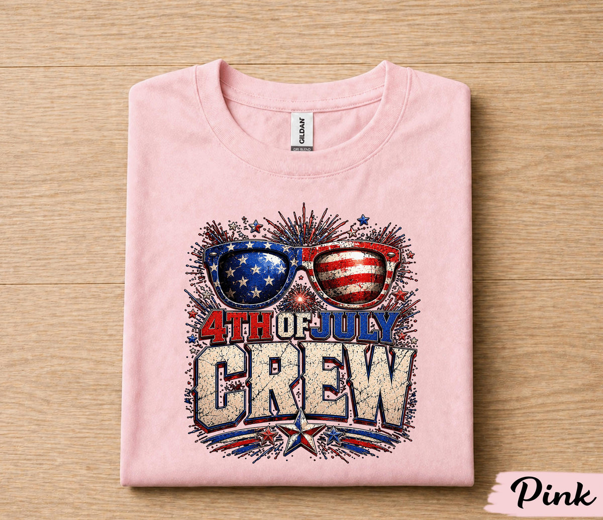 4th of July Crew Shirt, Patriotic American Flag Sunglasses Tee, Independence Day Fireworks Forth of July T-Shirt, USA Party Outfit