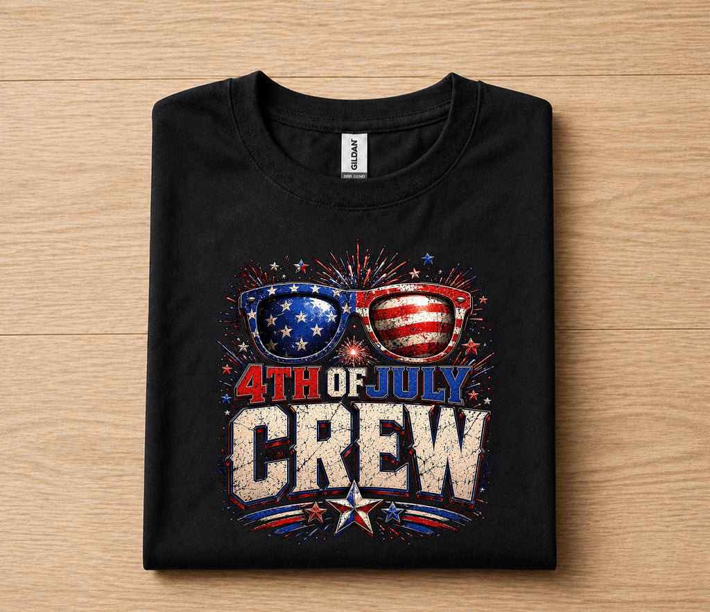 4th of July Crew Shirt, Patriotic American Flag Sunglasses Tee
