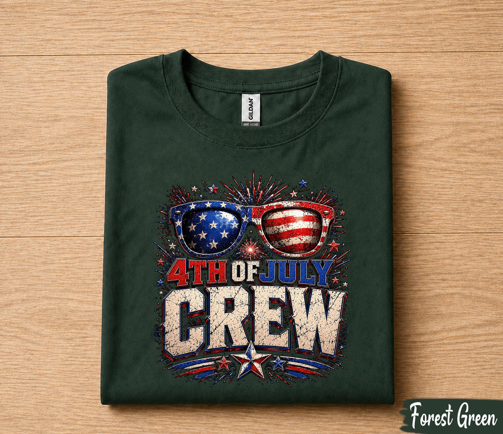4th of July Crew Shirt, Patriotic American Flag Sunglasses Tee, Independence Day Fireworks Forth of July T-Shirt, USA Party Outfit