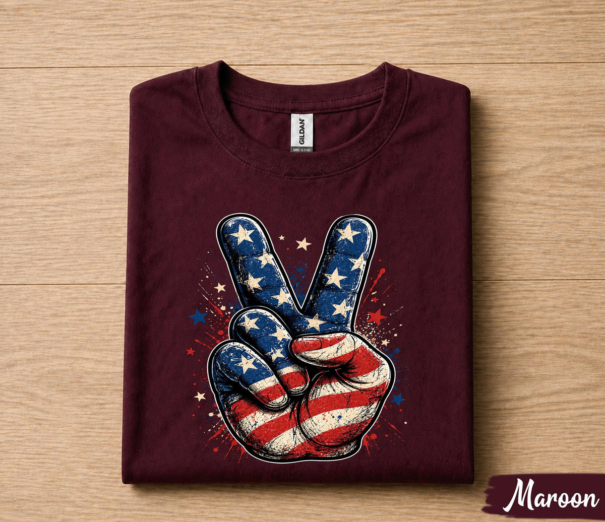 Patriotic Peace Sign 4th of July Shirt, American Flag Hand Forth of July Tee, Independence Day USA Pride T-Shirt, Freedom Party Outfit