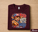 Red White and Moo 4th of July Shirt, Patriotic Cow Independence Day Tee, Funny American Farm Animal T-Shirt, USA Holiday Gift Forth of July