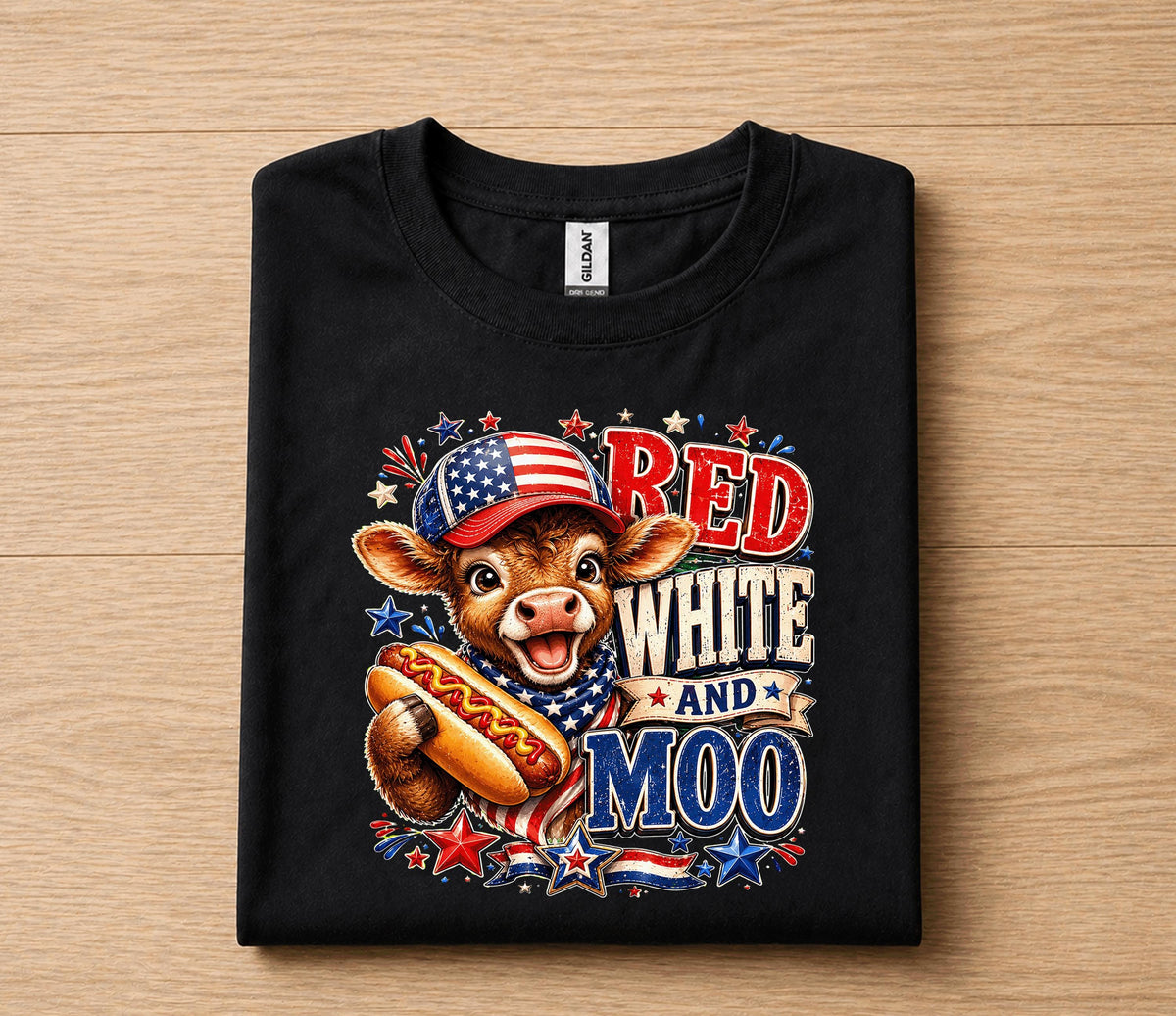 Red White and Moo 4th of July Shirt, Patriotic Cow Independence Day Tee