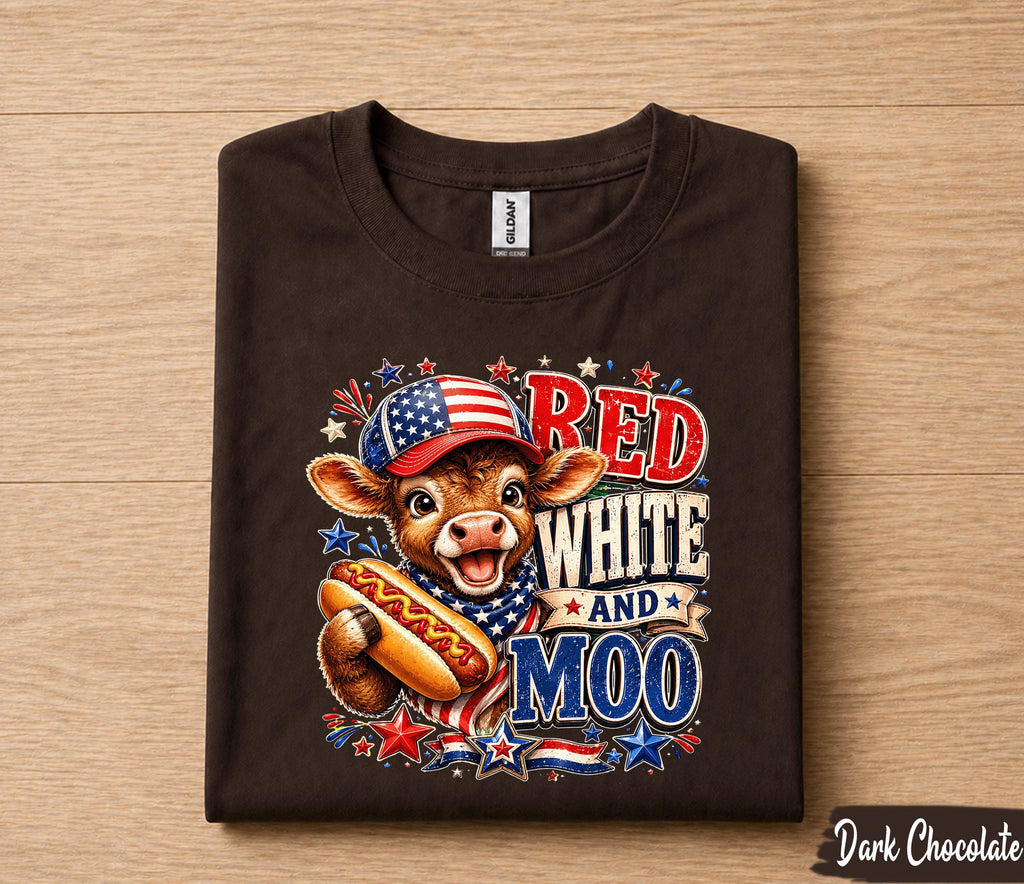 Red White and Moo 4th of July Shirt, Patriotic Cow Independence Day Tee, Funny American Farm Animal T-Shirt, USA Holiday Gift Forth of July