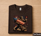 Bigfoot 4th of July Shirt, Patriotic Sasquatch Fireworks Tee, American Flag Rocket Independence Day T-Shirt, Funny USA Gift Forth of July