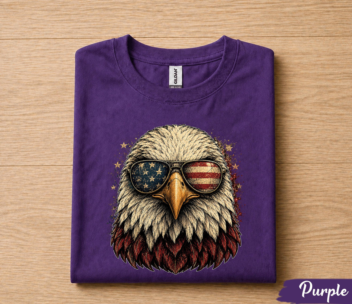 Patriotic Bald Eagle 4th of July Shirt, American Flag Sunglasses Tee, USA Independence Day T-Shirt, Freedom Pride Gift Forth of July