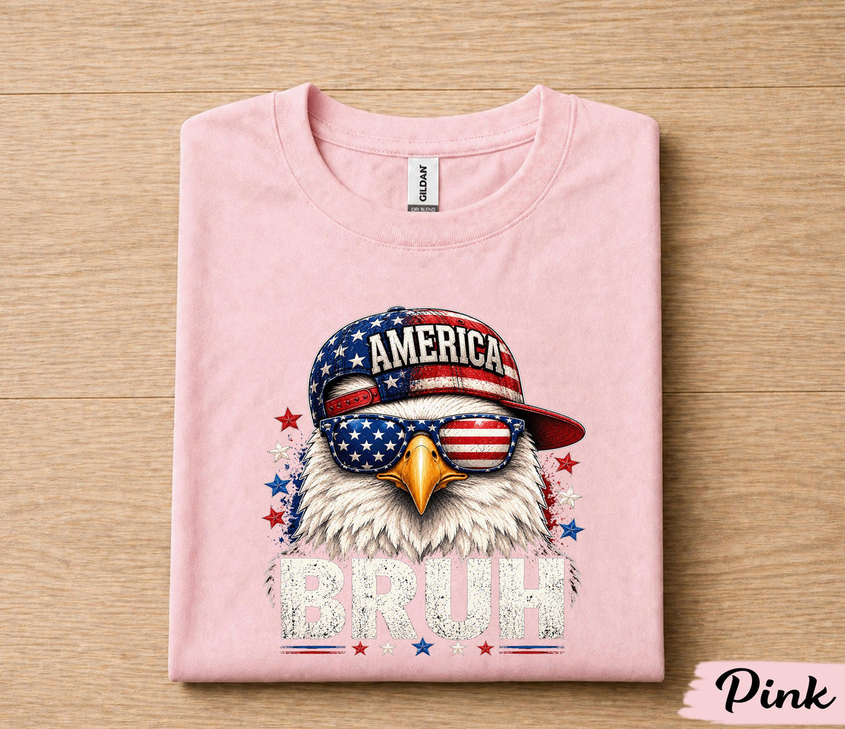 America Bruh 4th of July Shirt, Funny Patriotic Eagle Tee, USA Flag Sunglasses Independence Day T-Shirt, American Freedom Gift Forth of July