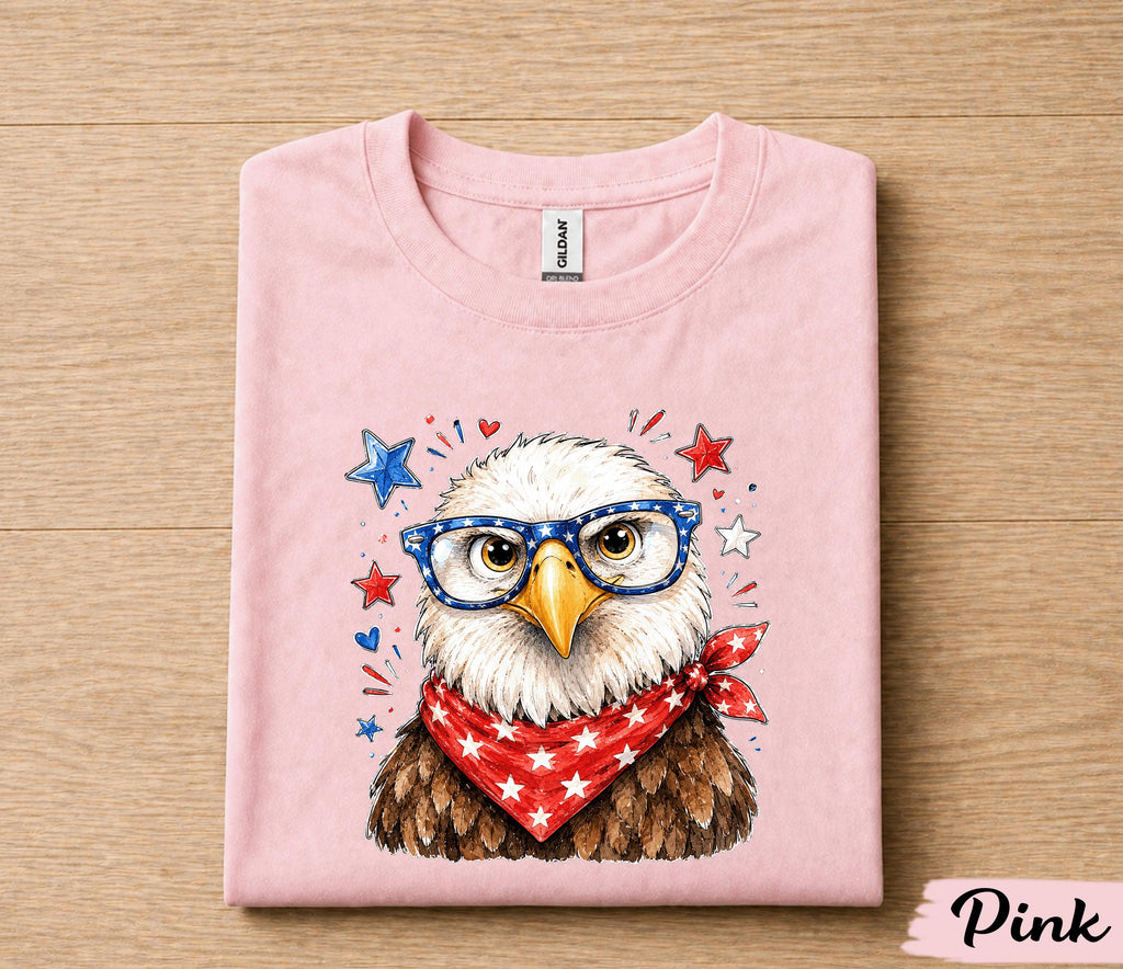 Cute Patriotic Eagle 4th of July Shirt, American Flag Glasses Bald Eagle Tee, Independence Day USA Women  T-Shirt Gift Forth of July