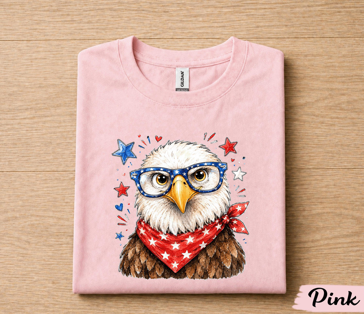Cute Patriotic Eagle 4th of July Shirt, American Flag Glasses Bald Eagle Tee, Independence Day USA Women  T-Shirt Gift Forth of July