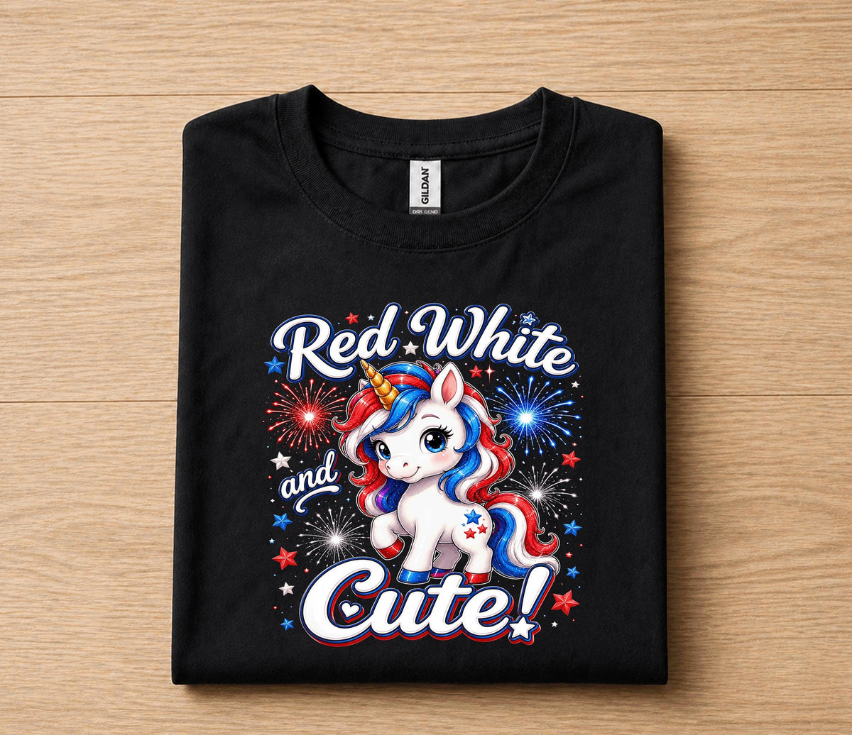 Red White and Cute Unicorn 4th of July Shirt, Patriotic Unicorn Independence Day Tee