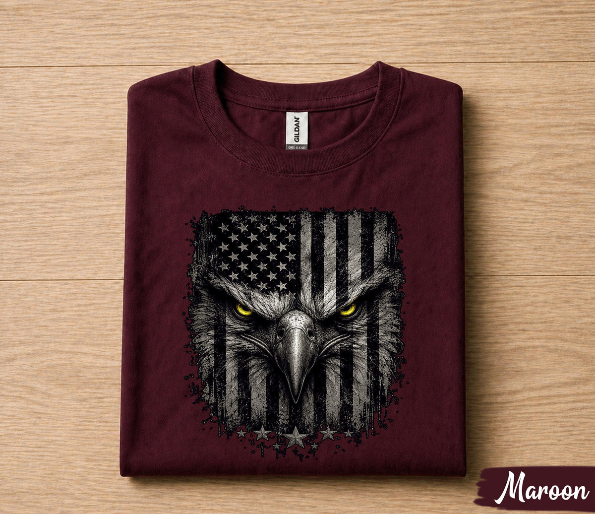 Patriotic Eagle Face 4th of July Shirt, American Flag Bald Eagle Tee, USA Freedom Independence Day T-Shirt Gift Forth of July